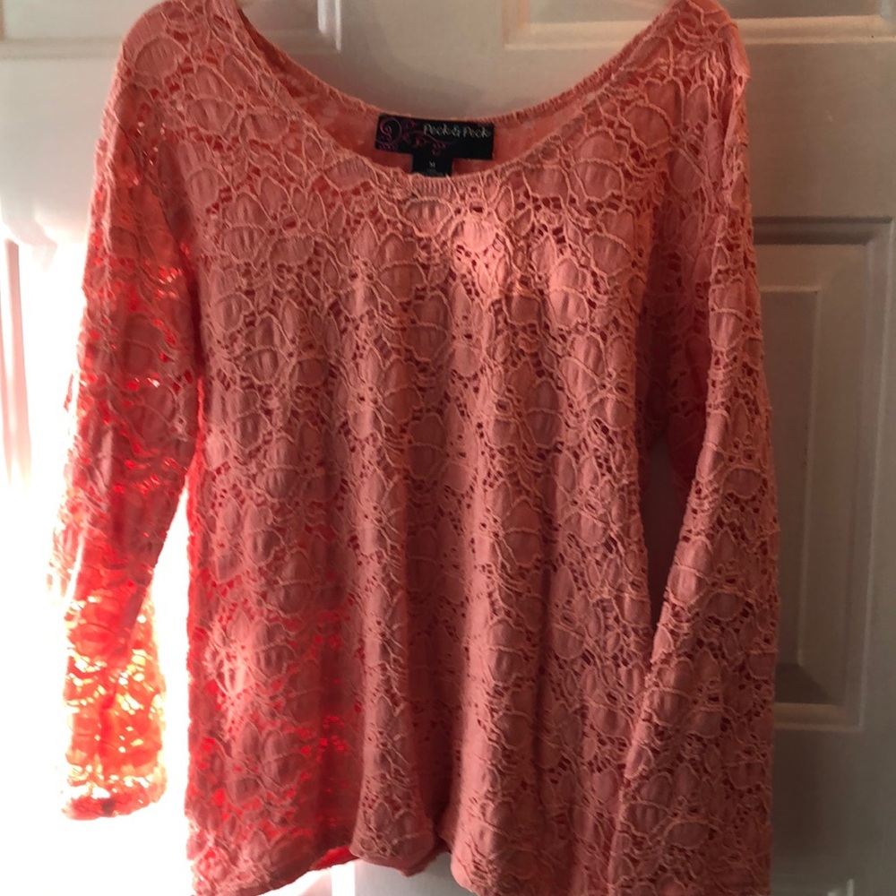 Lined lace knit top- light orange/peach color